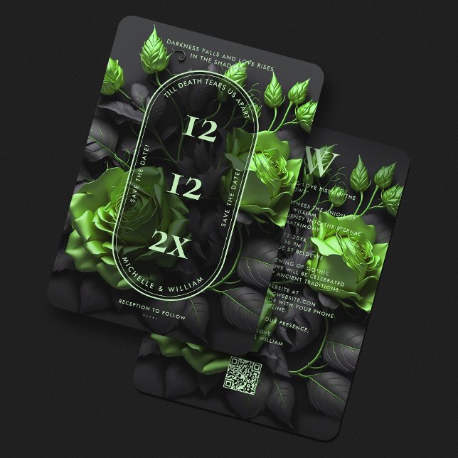 Gothic Wedding Boho Emerald Green Elegant Floral Save The Date (Gothic Wedding Boho Emerald Green Elegant Floral Save The Date
)