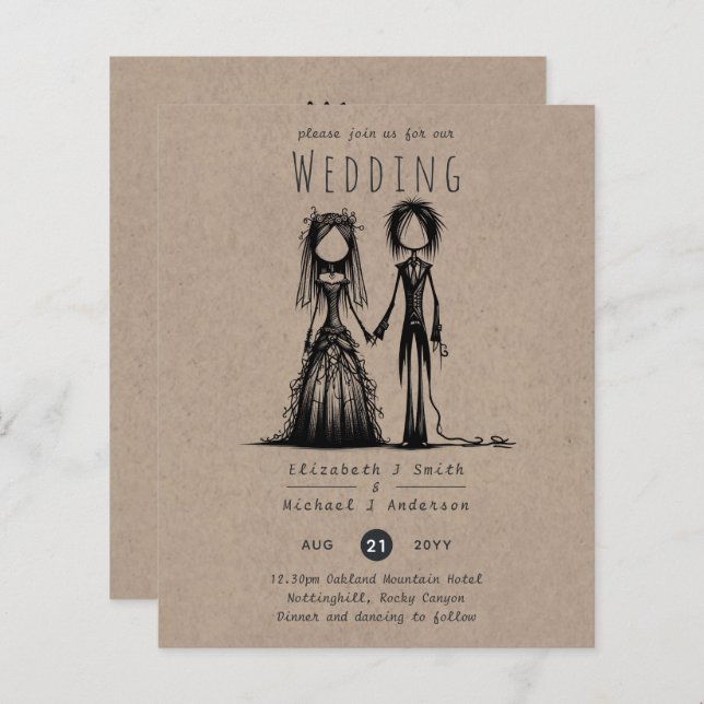 Gothic Wedding Cartoon Bride Groom Fun Handdrawn (Front/Back)