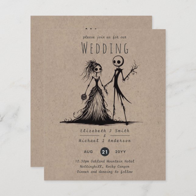 Gothic Wedding Cartoon Bride Groom Handdrawn (Front/Back)