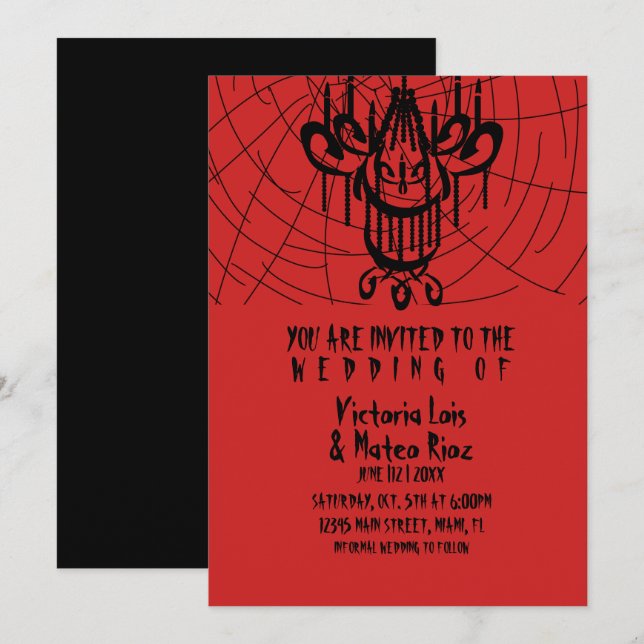 Gothic Wedding  Chandelier Spider  Red Black    Invitation (Front/Back)