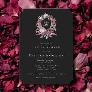 Gothic Wedding Crest Roses Skull Bridal Shower Invitation