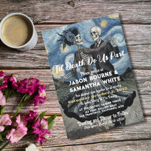 Gothic Wedding Cute Skeletons Dance Van Gogh Style Invitation