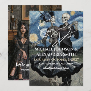 Gothic Wedding Cute Skeletons Dance Van Gogh Style Save The Date