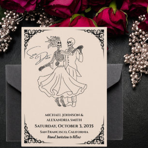 Gothic Wedding Cute Skeletons Dance Van Gogh Style Save The Date