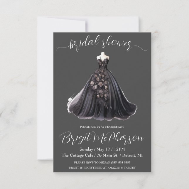 Gothic Wedding Dress, Bridal Gown, Bridal Shower Invitation (Front)