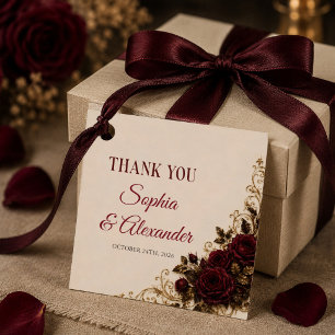 Gothic Wedding Favour Tags Burgundy Gold Red