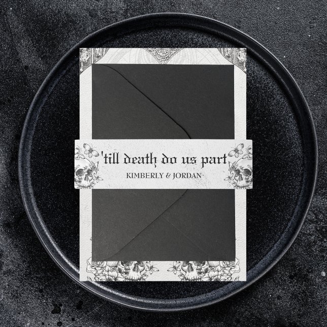Gothic Wedding Floral Skulls Till Death Do us Part Invitation Belly Band (Creator Uploaded)