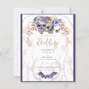 Gothic Wedding Invitation Purple Orange Skulls