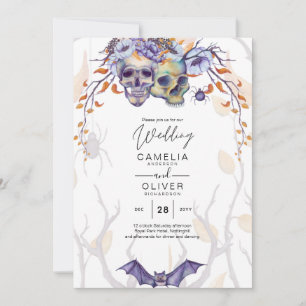 Gothic Wedding Invitation Purple Orange Skulls