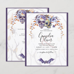 Gothic Wedding Invitation Purple Orange Skulls