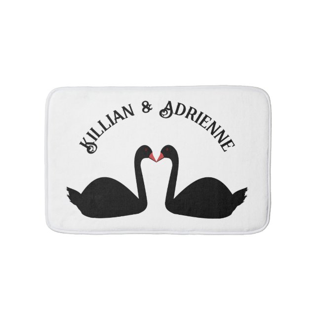 Gothic Wedding Kissing Black Swans Custom Bath Mat (Front)