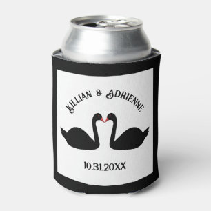 Gothic Wedding Kissing Black Swans Custom Can Cooler