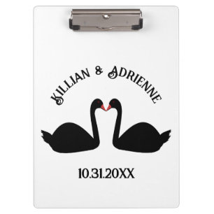 Gothic Wedding Kissing Black Swans Custom Clipboard