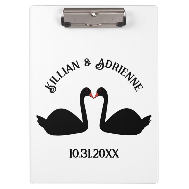 Gothic Wedding Kissing Black Swans Custom Clipboard (Front)