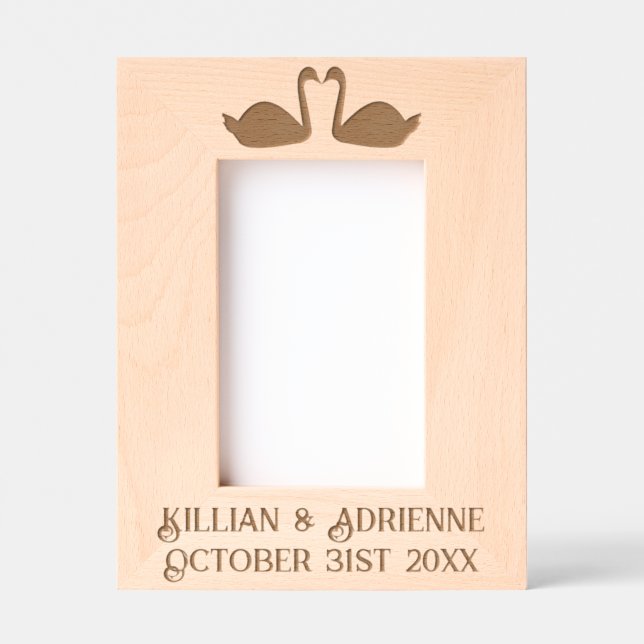 Gothic Wedding Kissing Black Swans Custom Etched Frames (Front)