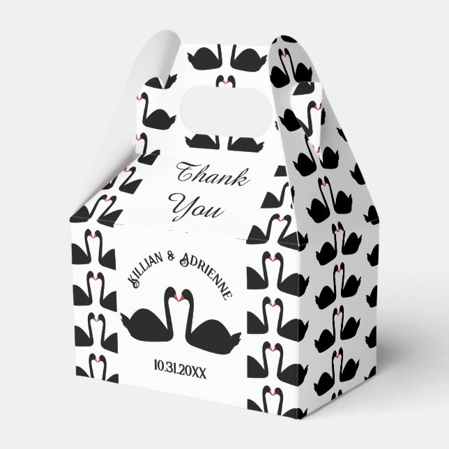 Gothic Wedding Kissing Black Swans Custom Favour Box (Front Side)