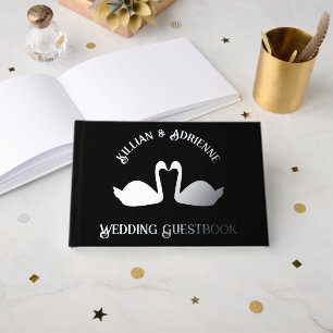 Gothic Wedding Kissing Black Swans Custom Guest Book