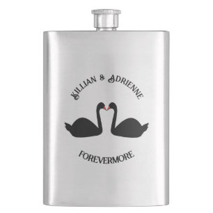 Gothic Wedding Kissing Black Swans Custom Hip Flask
