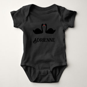 Gothic Wedding Kissing Black Swans Custom Name Baby Bodysuit