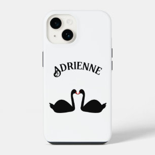 Gothic Wedding Kissing Black Swans Custom Name iPhone 14 Case