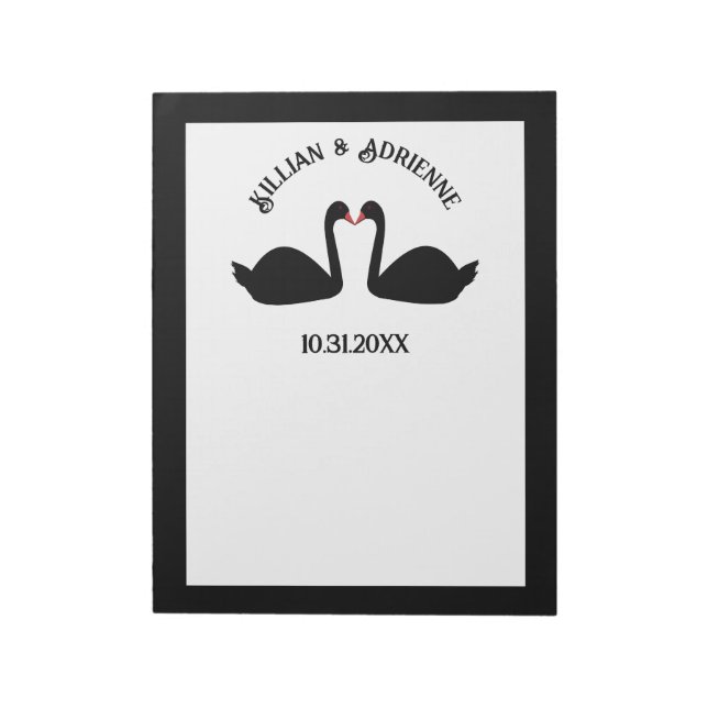 Gothic Wedding Kissing Black Swans Custom Notepad (Rotated)