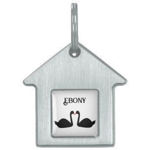 Gothic Wedding Kissing Black Swans Custom Pet Name ID Tag