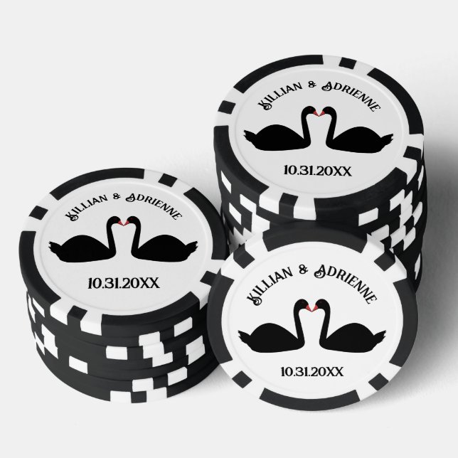 Gothic Wedding Kissing Black Swans Custom Poker Chips (Stack)