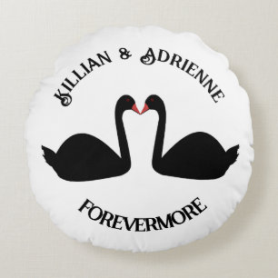 Gothic Wedding Kissing Black Swans Custom Round Cushion
