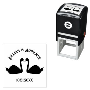 Gothic Wedding Kissing Black Swans Custom Self-inking Stamp