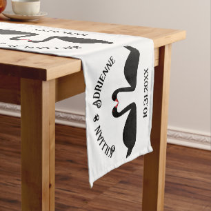 Gothic Wedding Kissing Black Swans Custom Short Table Runner