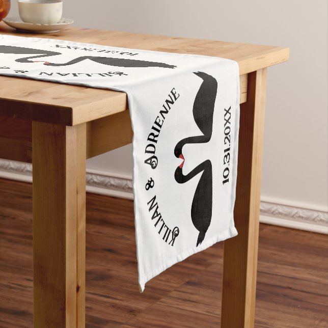 Gothic Wedding Kissing Black Swans Custom Short Table Runner (In Situ)