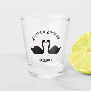 Gothic Wedding Kissing Black Swans Custom Shot Glass