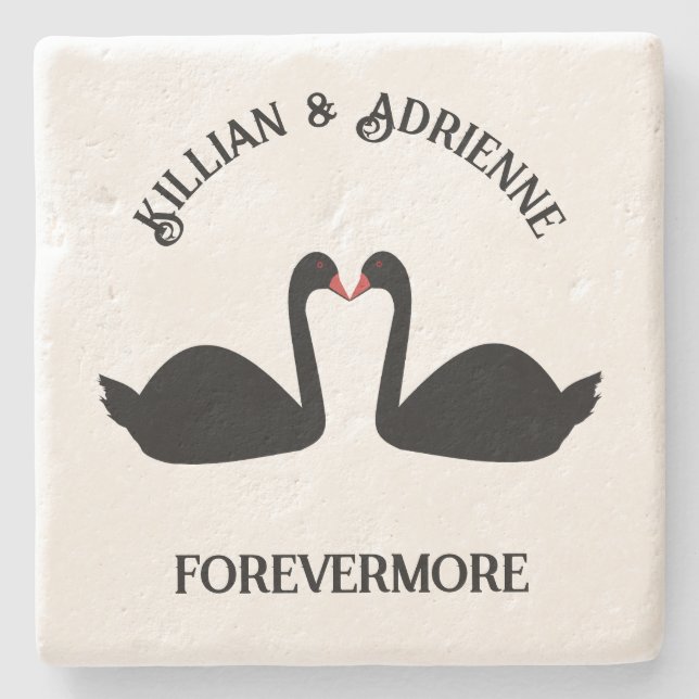 Gothic Wedding Kissing Black Swans Custom Stone Coaster (Front)