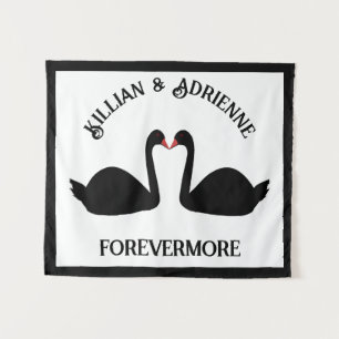 Gothic Wedding Kissing Black Swans Custom Tapestry