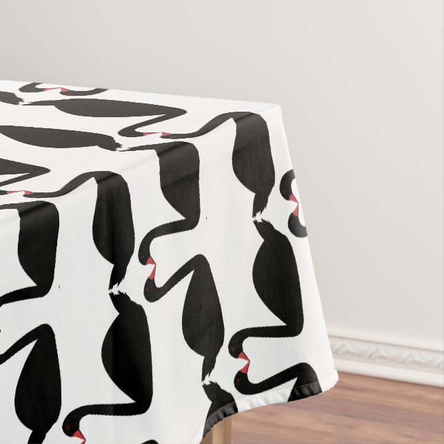 Gothic Wedding Kissing Black Swans Patterned Tablecloth (In Situ)