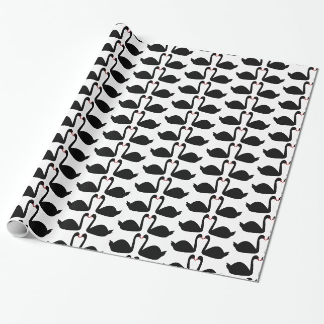Gothic Wedding Kissing Black Swans Patterned Wrapping Paper (Unrolled)
