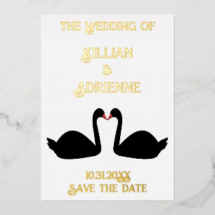 Gothic Wedding Kissing Black Swans Save the Date