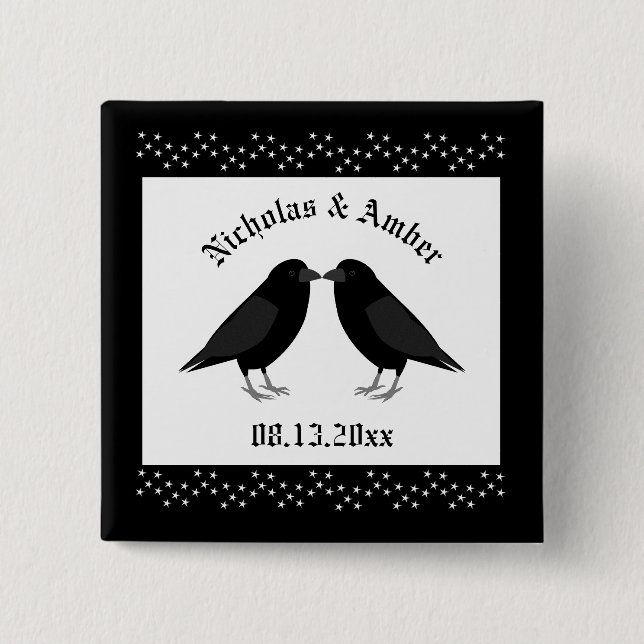 Gothic Wedding Kissing Ravens Custom 15 Cm Square Badge (Front)