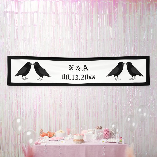 Gothic Wedding Kissing Ravens Custom Banner (Party)