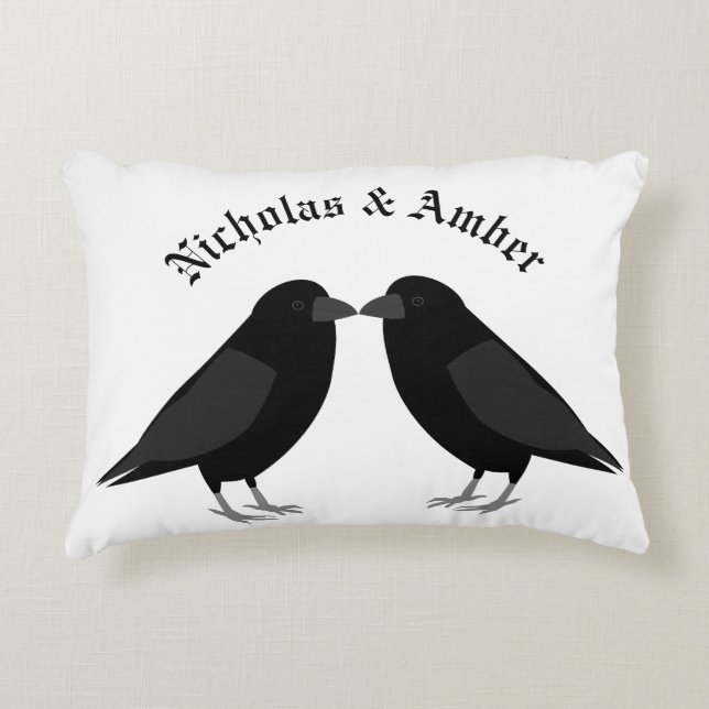 Gothic Wedding Kissing Ravens Custom Decorative Cushion (Front)