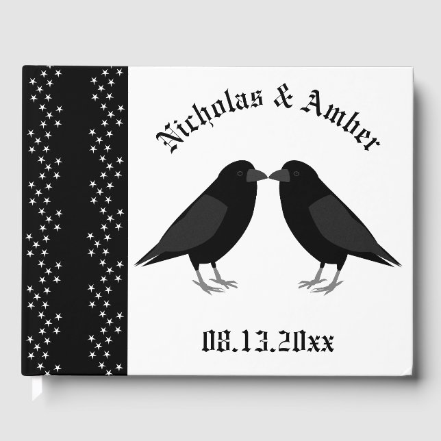 Gothic Wedding Kissing Ravens Custom Guest Book (Front)