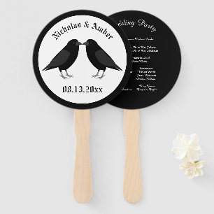 Gothic Wedding Kissing Ravens Custom Hand Fan