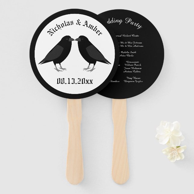 Gothic Wedding Kissing Ravens Custom Hand Fan (Front and Back)