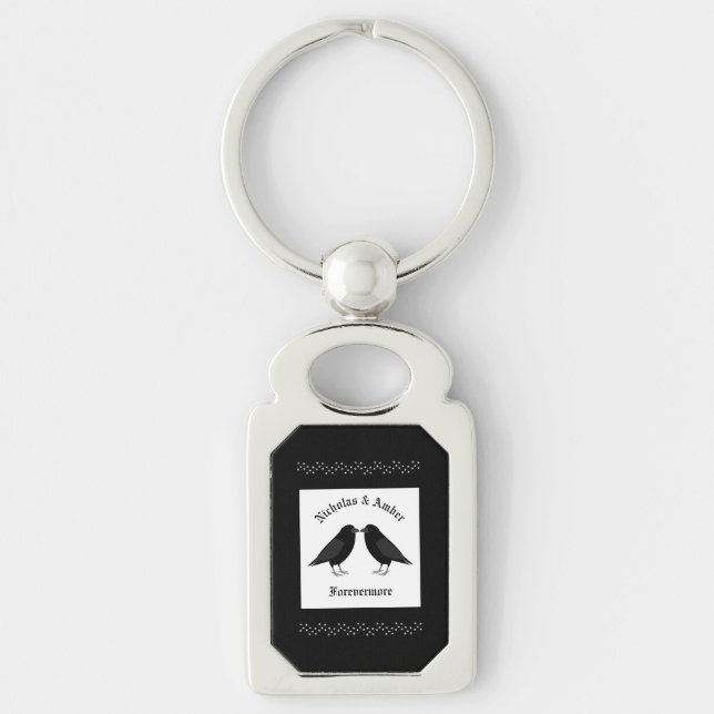 Gothic Wedding Kissing Ravens Custom Key Ring (Front)