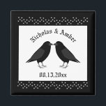 Gothic Wedding Kissing Ravens Custom Magnet<br><div class="desc">This awesome Wedding magnet features a digital art image of a pair of beautiful black ravens facing each other and looking like they are kissing. They are black with beady eyes and grey beaks and feet. There are also white stars on a black background above and below the birds. There...</div>
