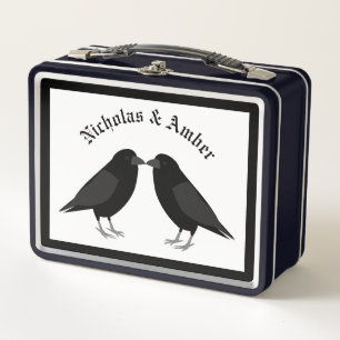 Gothic Wedding Kissing Ravens Custom Metal Lunch Box