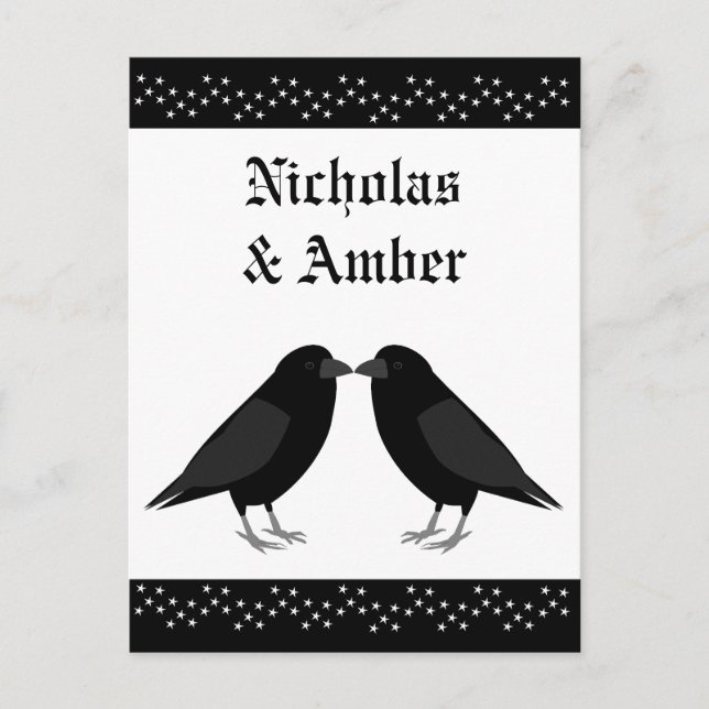Gothic Wedding Kissing Ravens Custom Postcard (Front)