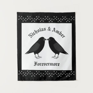 Gothic Wedding Kissing Ravens Custom Tapestry