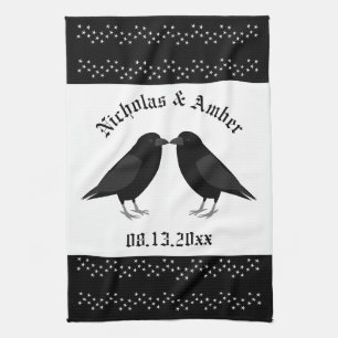 Gothic Wedding Kissing Ravens Custom Tea Towel