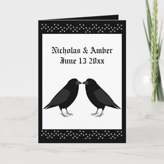 Gothic Wedding Kissing Ravens Custom Wedding Card (Front)